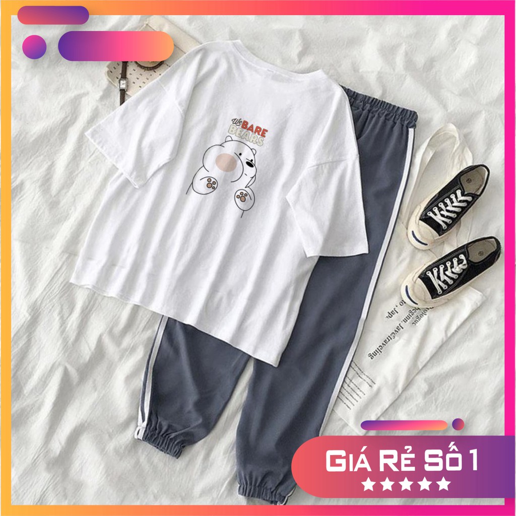 Bộ Jogger Line Phối Thun Unisex We Bare Bears Gấu Trắng S40