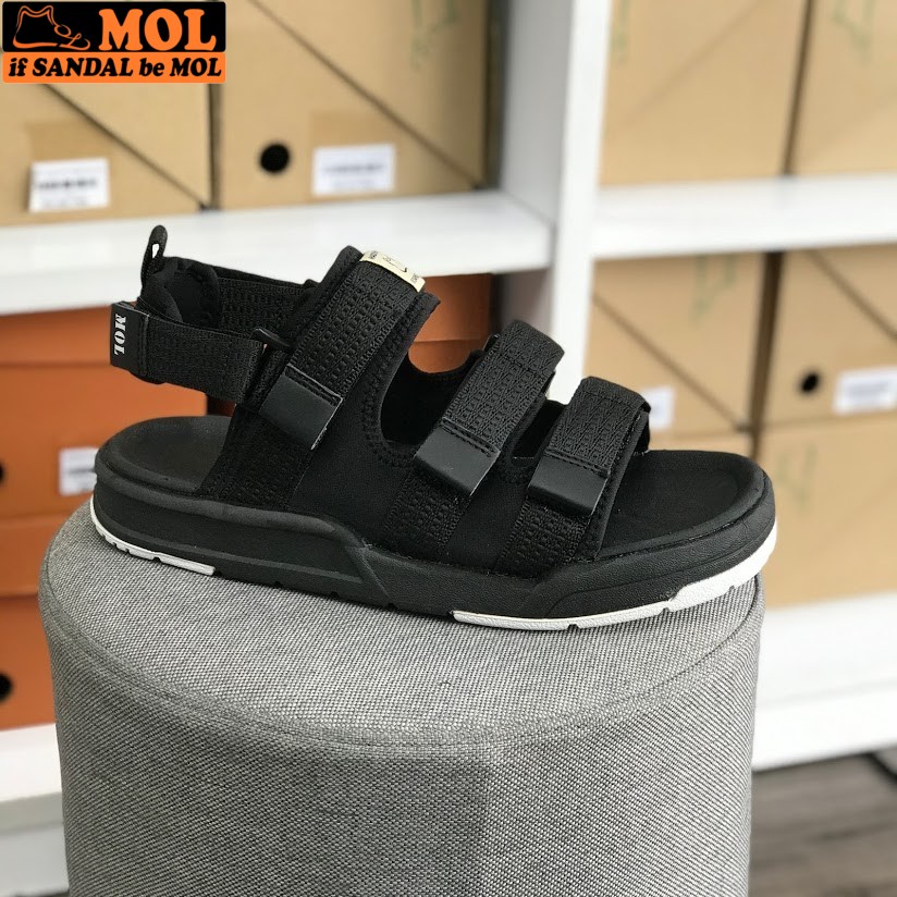 Giày Sandal MOL Unisex Nam Nữ 3 Quai Ngang Êm Bền Phù Hợp Đi Học Đi Làm Đi Du Lịch Màu Đen Trắng Mã MS1802