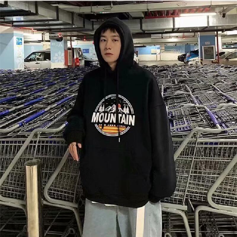 Áo hoodie tay dài dáng rộng in họa tiết hoàng hôn phong cách Nhật Bản thời trang mùa đông cho nam và nữ size M-8XL