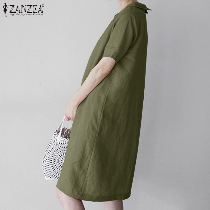Đầm midi ZANZEA tay ngắn dáng rộng thời trang cho nữ