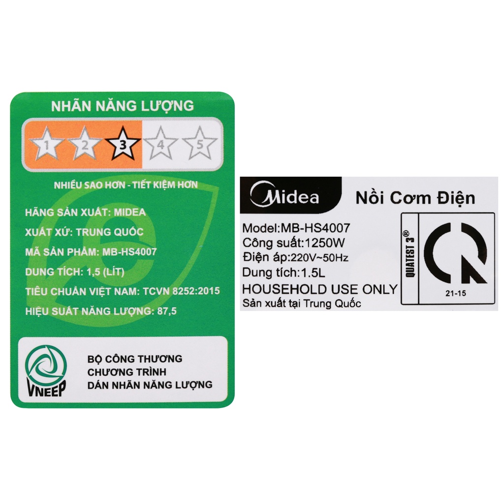 Nồi cơm điện cao tần Midea MB-HS4007 1.5 lít 1250 W Giữ ấm từ 12 - 24 giờ - Chính hãng BH 12 tháng