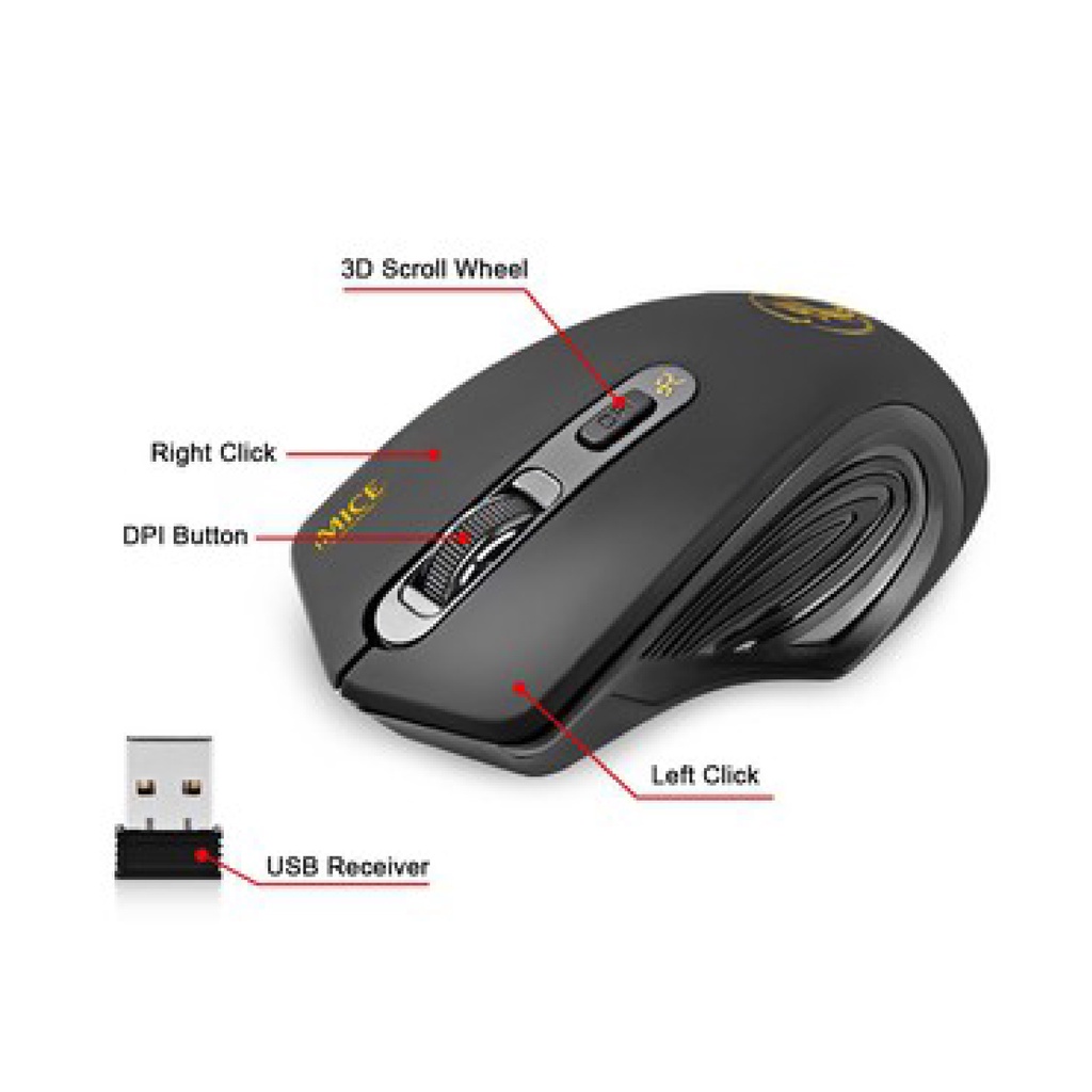 Chuột Gaming Không Dây TORUK G1800 1600 DPI, chuột quang bấm không tiếng ồn, 4 phím thao tác, cầm nắm chắc chắn