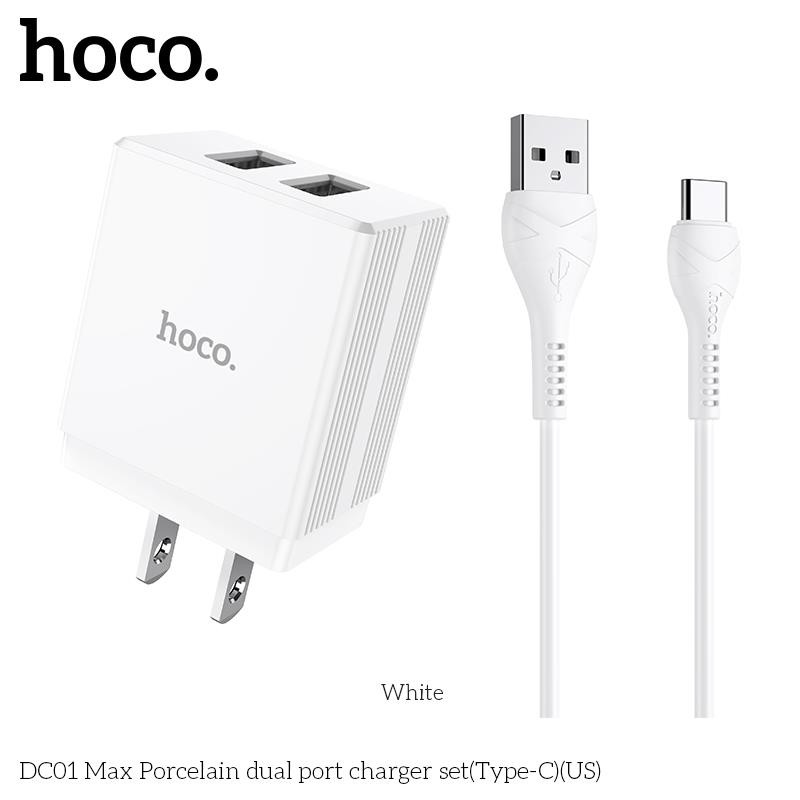 Củ cáp sạc nhanh 2 cổng USB Hoco DC01 Max TypeC mới - Dòng điện 12W max 2.4A