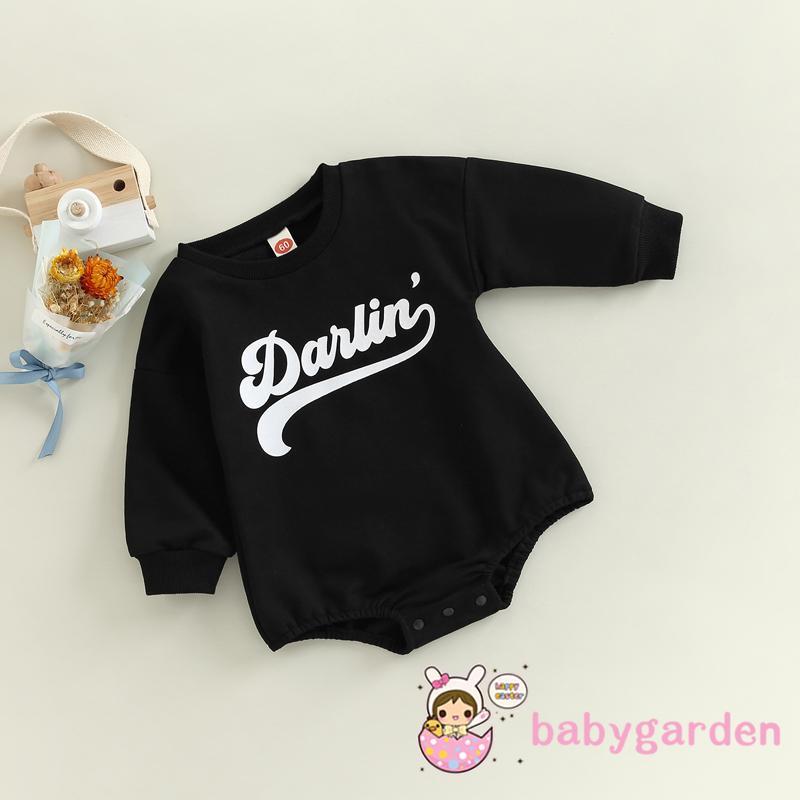 Áo Liền Quần Dài Tay In Chữ Cho Bé Gái 0-18 Tháng Tuổi