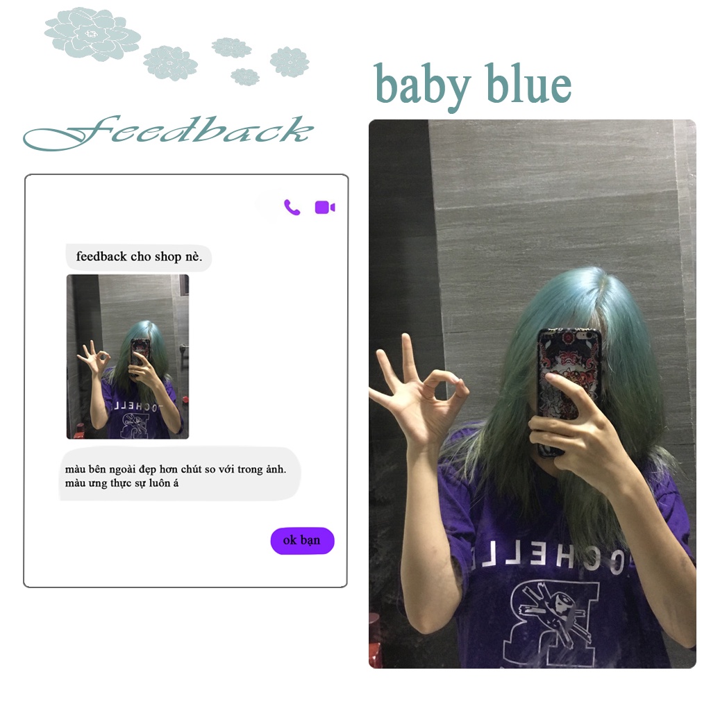 Thuốc nhuộm tóc BABY BLUE màu nhuộm lên chuẩn tone kem nhuộm an toàn không sót mùi thơm (đã bao gồm thuốc tẩy)