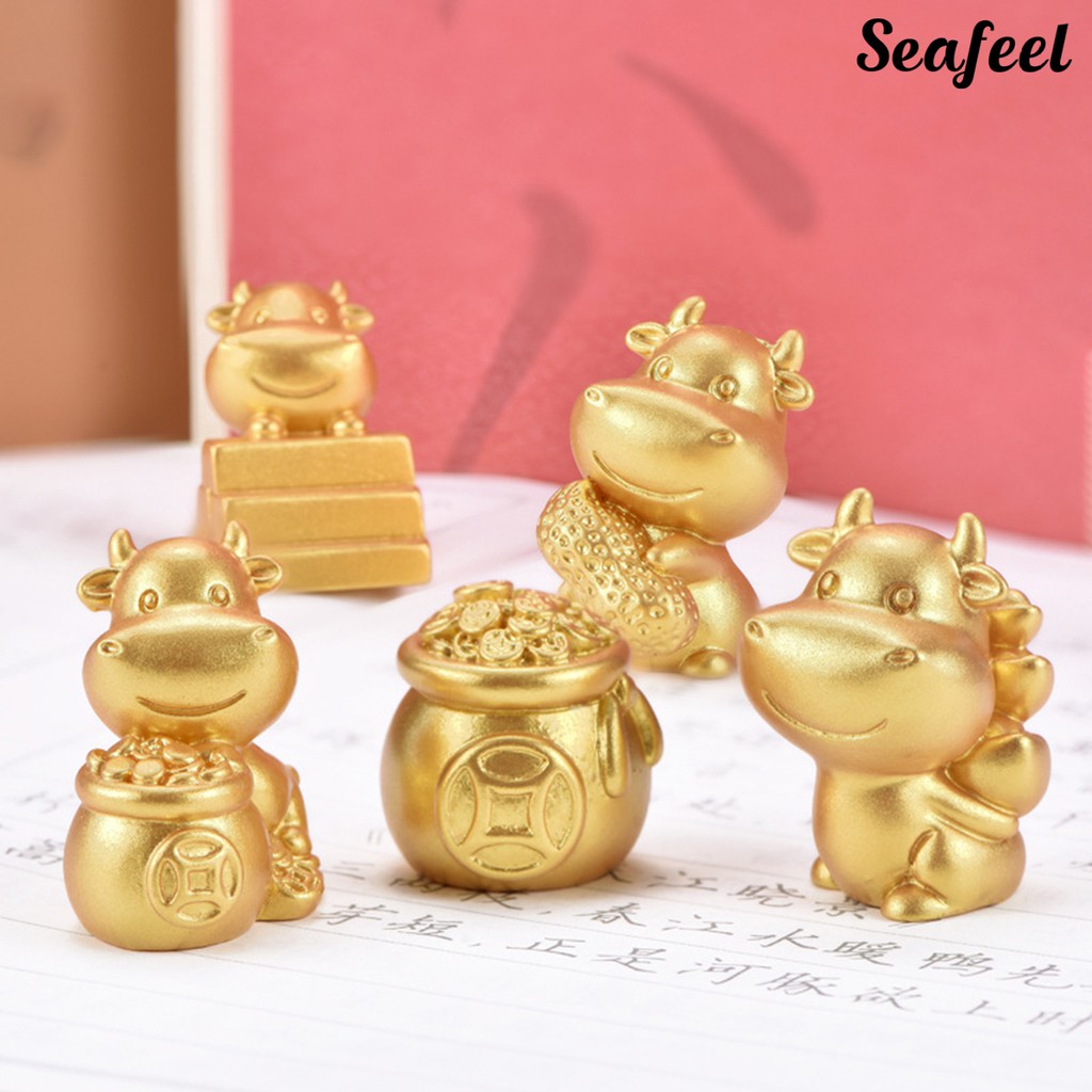 Mô hình chú bò thiết kế kiểu hoạt hình bằng nhựa resin trang trí bàn/nhà cửa/xe hơi/sân vườn