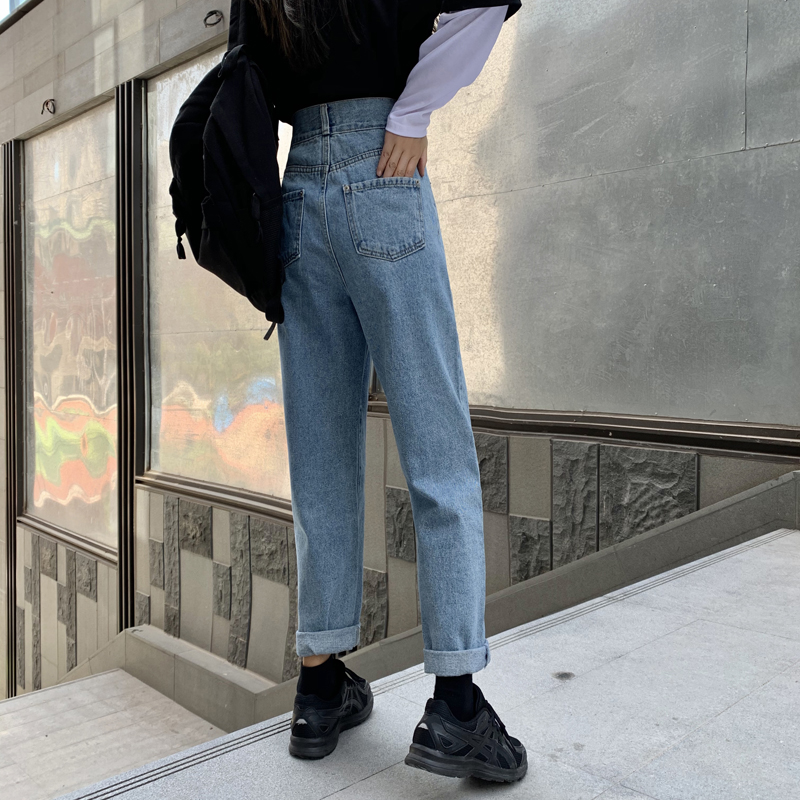 Quần Jeans Nữ Lưng Cao Dáng Rộng Phong Cách Hàn Quốc