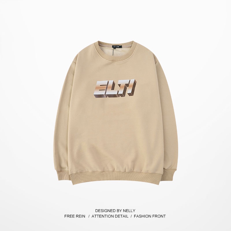 Áo sweater Nelly nỉ lót lông mềm in hình "ELTI" áo nỉ