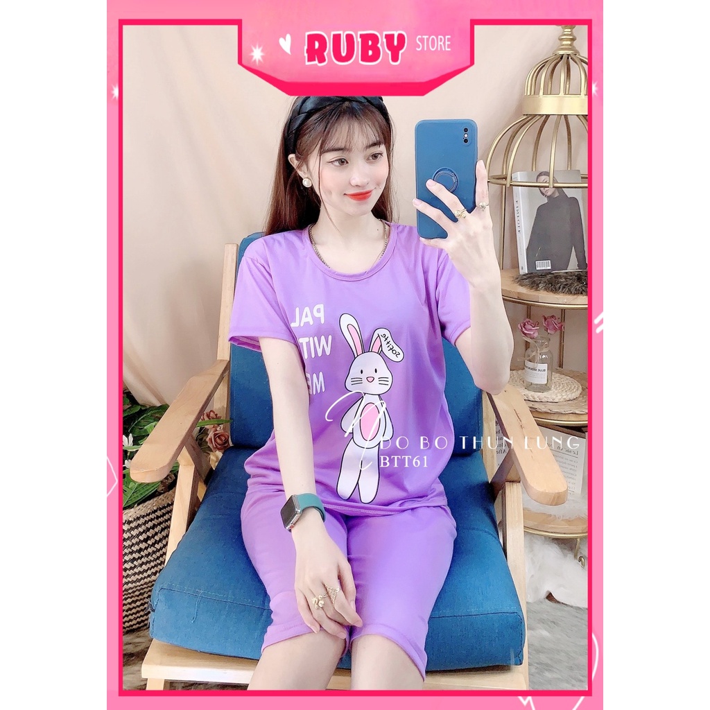 Đồ bộ nữ mặc nhà chất thun mềm mịn mát in hình thỏ hoạt hình dễ thương BTT61