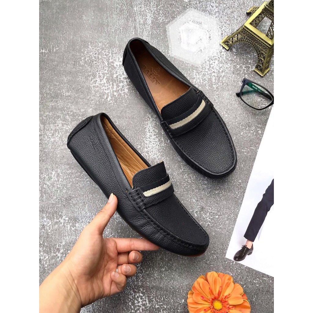 Giày mọi nam Bally, da bò dày và rất mềm, may toàn bộ đế, siêu bền, không có gì để hỏng size 39-43 (màu đen)