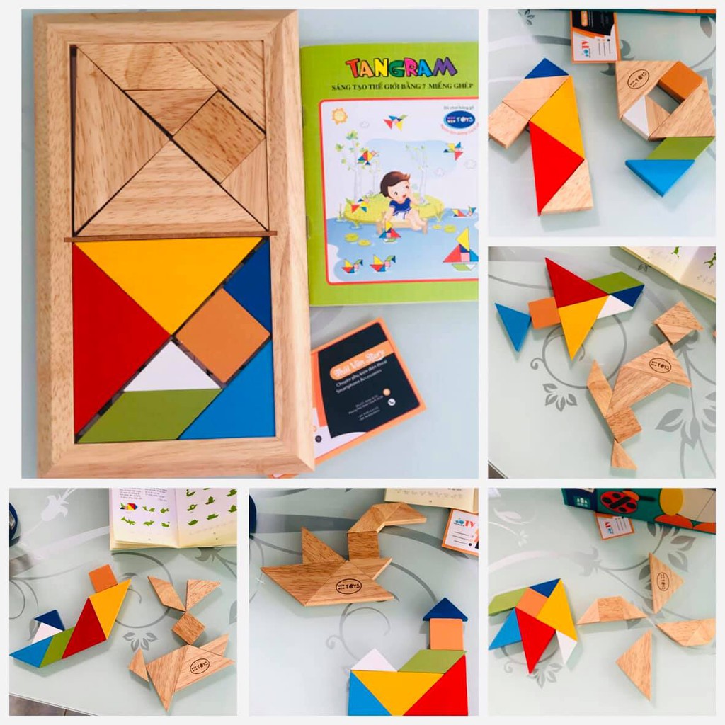 Trò ghép hình Tangram | Đồ chơi lắp ráp 7 mảnh gỗ sáng tạo cho bé