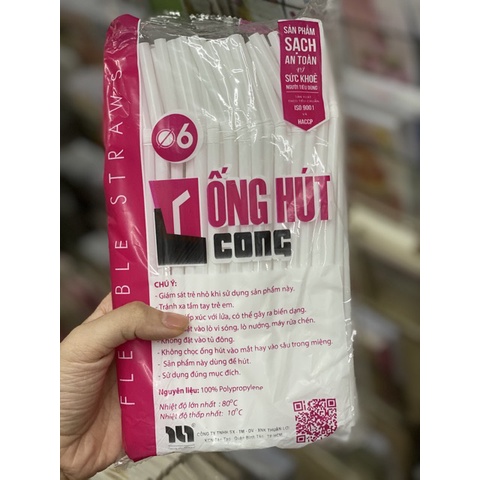 Ống hút cong trắng, phi 6 (2 gói)