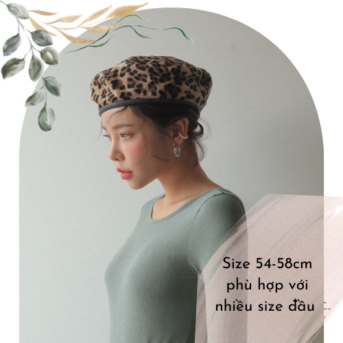 Mũ nồi nữ họa tiết da báo, mũ beret nữ phong cách Hàn Quốc mã BR1