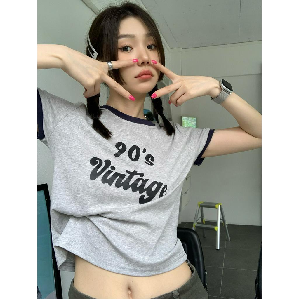 Áo Thun Cổ Tròn Ngắn Tay In Chữ Màu Sắc Tương Phản Thời Trang Cá Tính 61558