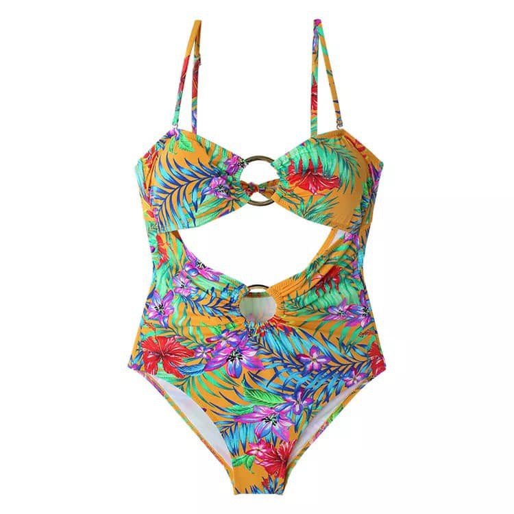 (Kiểu mới 2022) Bikini một mảnh cut out phong cách Hàn Quốc , đồ bơi hoạt tiết hoa lá nhiệt đới siêu hot