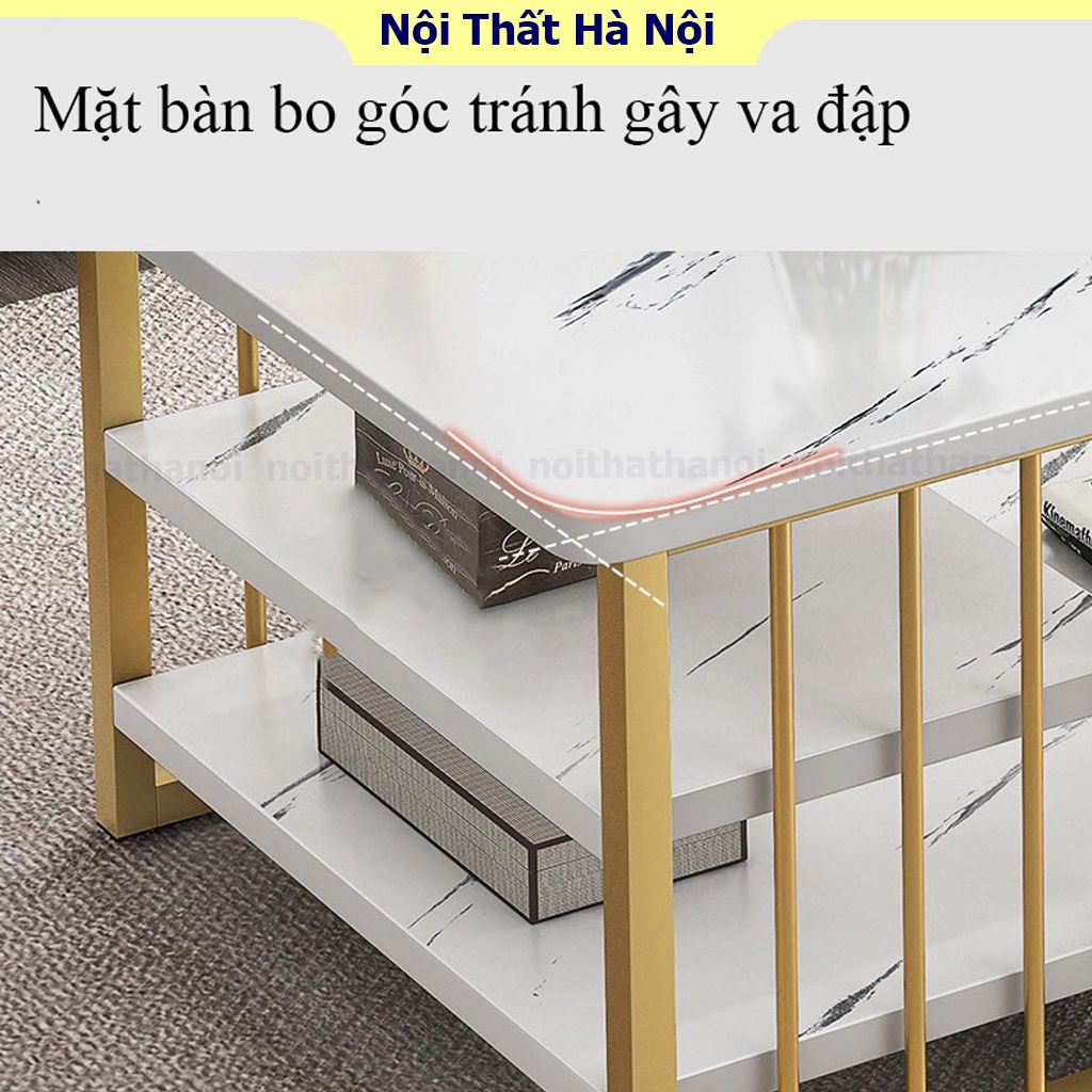 Bàn sofa, bàn cafe mặt gỗ vân đá, hộc bàn rộng rãi lưu trữ đồ, chân sắt màu vàng sơn tĩnh điện chắc chắn, sang trọng