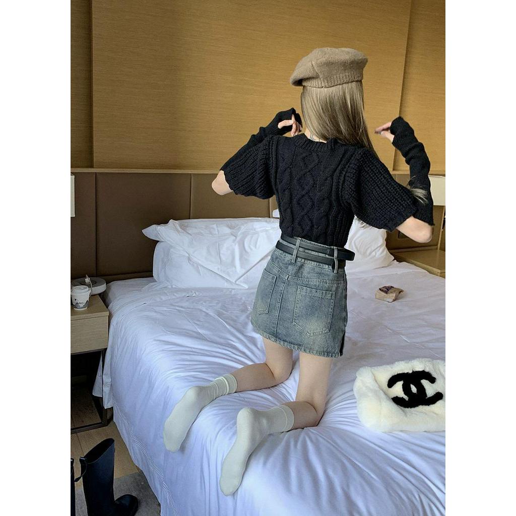 60944 Miễn Phí 2 Thắt Lưng Váy Denim Cạp Cao Hakama