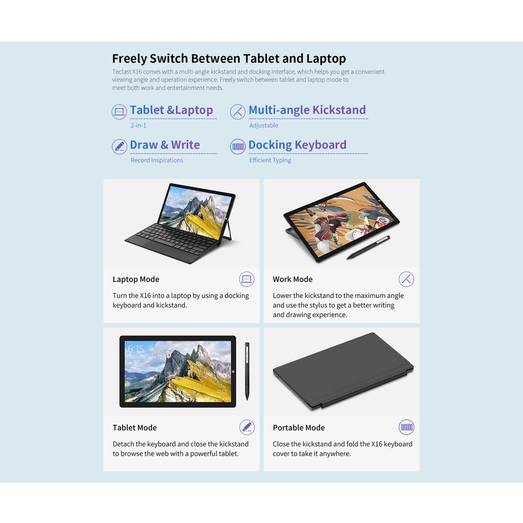 TECLAST X16 2-in-1 Laptop & Tablet 11.6 inch 6GB RAM 128GB SSD Intel N4020 CPU Dual-core Windows 10 PC