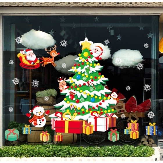Decal trang trí Noel - Cây thông nhiều quà