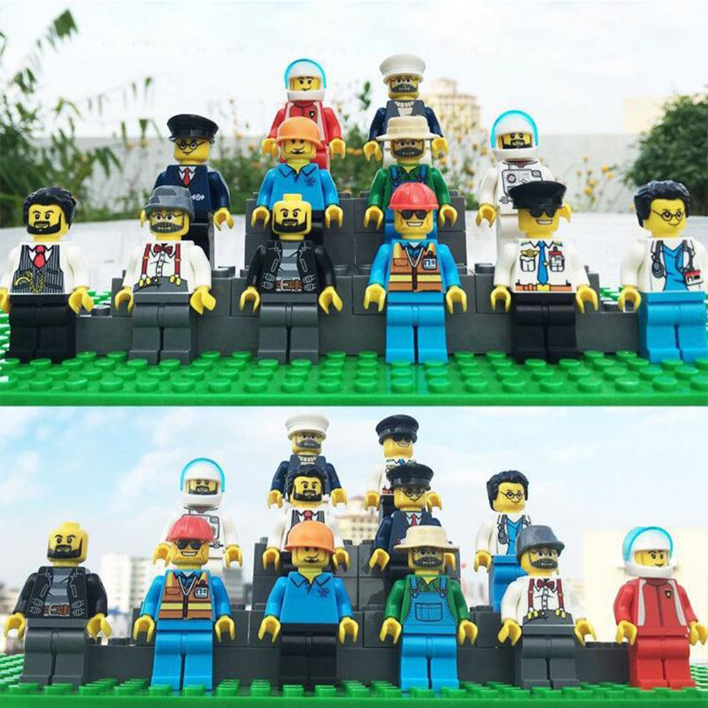 WUHUI 24PCS City Minifigures Bộ đồ chơi xây dựng Đồ chơi LeGoIng Khối xây dựng Cảnh sát PCCC Giáo viên Bác sĩ Nghề nghiệp Hình Ninja Marvel Building Gạch Đồ chơi trẻ em Đồ chơi cho bé trai Tương thích với mọi thương hiệu