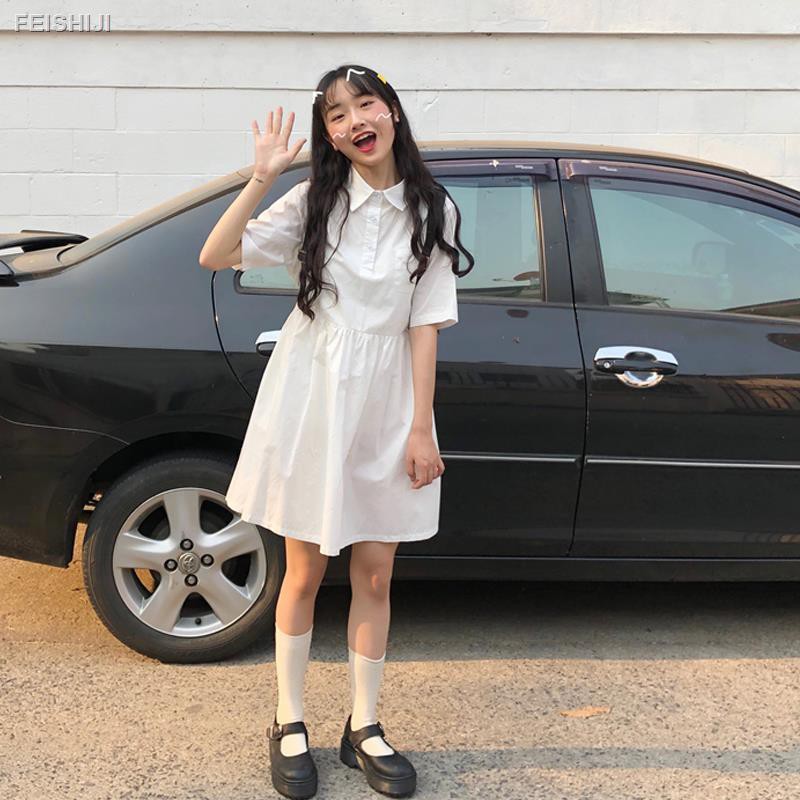 Đầm Sơ Mi Trắng Ngắn Tay Thời Trang Hè 2020 Cho Nữ