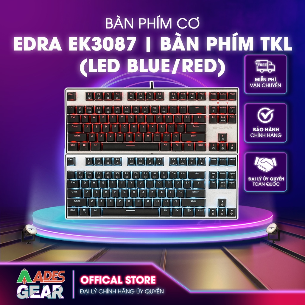 Bàn phím cơ EDRA EK3087 | Bàn Phím TKL (LED BLUE/RED) | Bảo hành 24 tháng