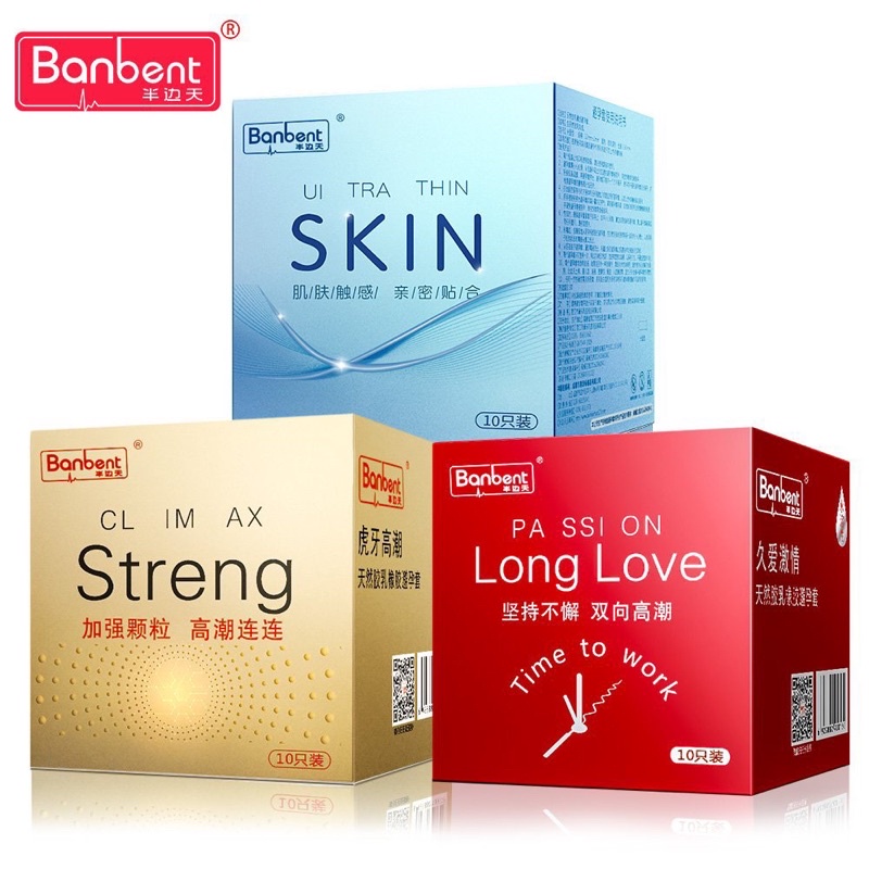 Bao cao su BANBENT Climax streng 001 có gai li ti, gel bôi trơn, siêu mỏng, hương thơm 10 bcs