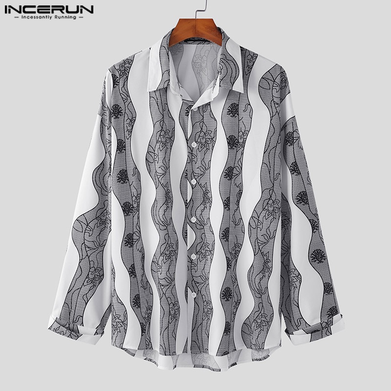 INCERUN Áo Sơ Mi Nam Dài Tay Cài Nút In Hoa Kiểu Retro Trẻ Trung