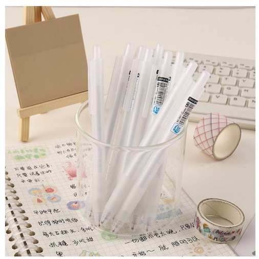 Bút bi bấm muji trong suốt siêu sang mực gel màu đen ngòi 0.5mm