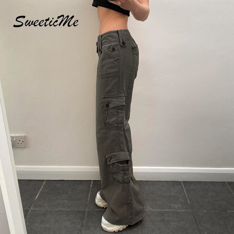Sweeticme Quần Denim Lưng Thấp Phong Cách Đường Phố Cá Tính Dành Cho Nữ