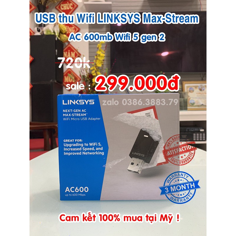 USB bắt Wifi Linksys Max-Stream AC600 Dual-Band MU-MIMO (WUSB6100M) hàng trưng bày US, mới nguyên hộp. | BigBuy360 - bigbuy360.vn