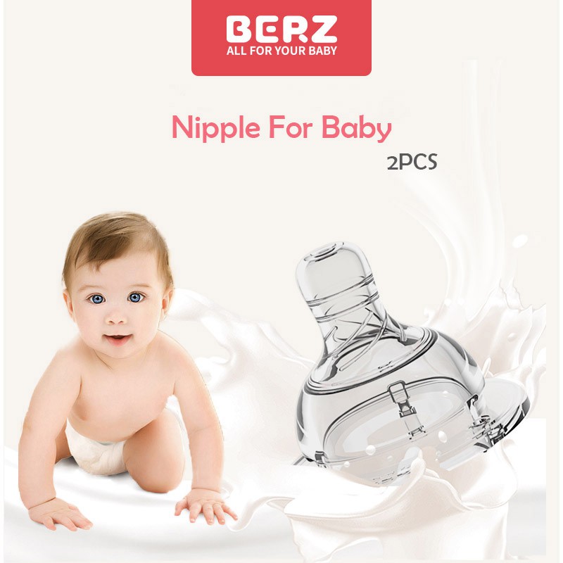 BERZ núm vú nipple Núm Ti Pigeon Cho Bình Cổ Rộng Cao Cấp Núm Vú Silicone Siêu Mềm