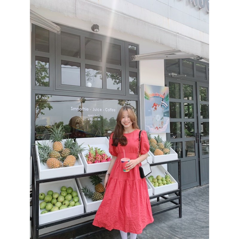 Đầm linen tưng tầng