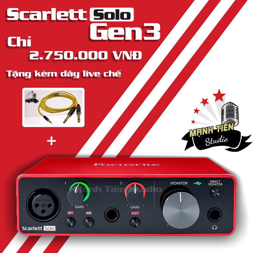 [TẶNG KÈM DÂY] Soundcard SoloGen 3 - Focusrite Scarlett - thu âm, hát karaoke, livetream fb bán hàng, mẫu mới nhất