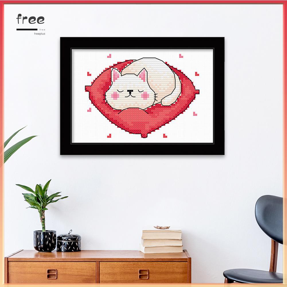 Tranh thêu chữ thập 11ct tự làm 25x20cm hình chó mèo