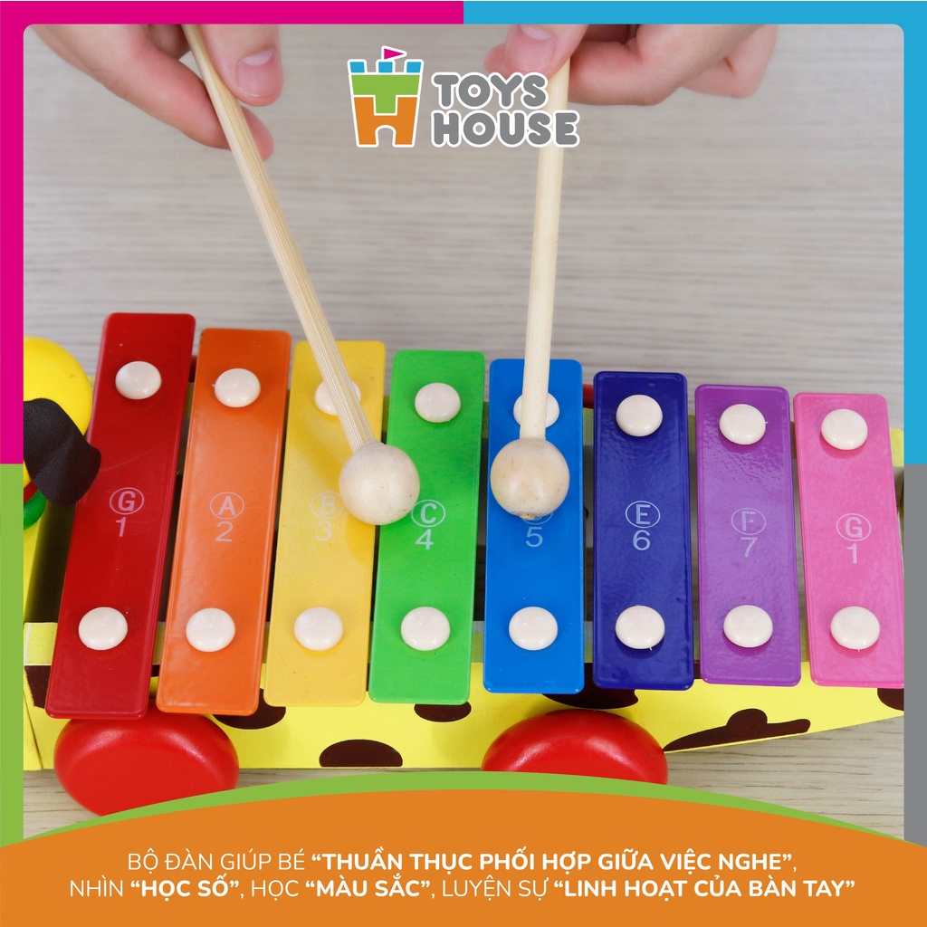 Đồ chơi đàn xylophone 8 phím kết hợp xe kéo hình cún tăng khả năng cảm thụ âm nhạc của trẻ Toyshouse 1152