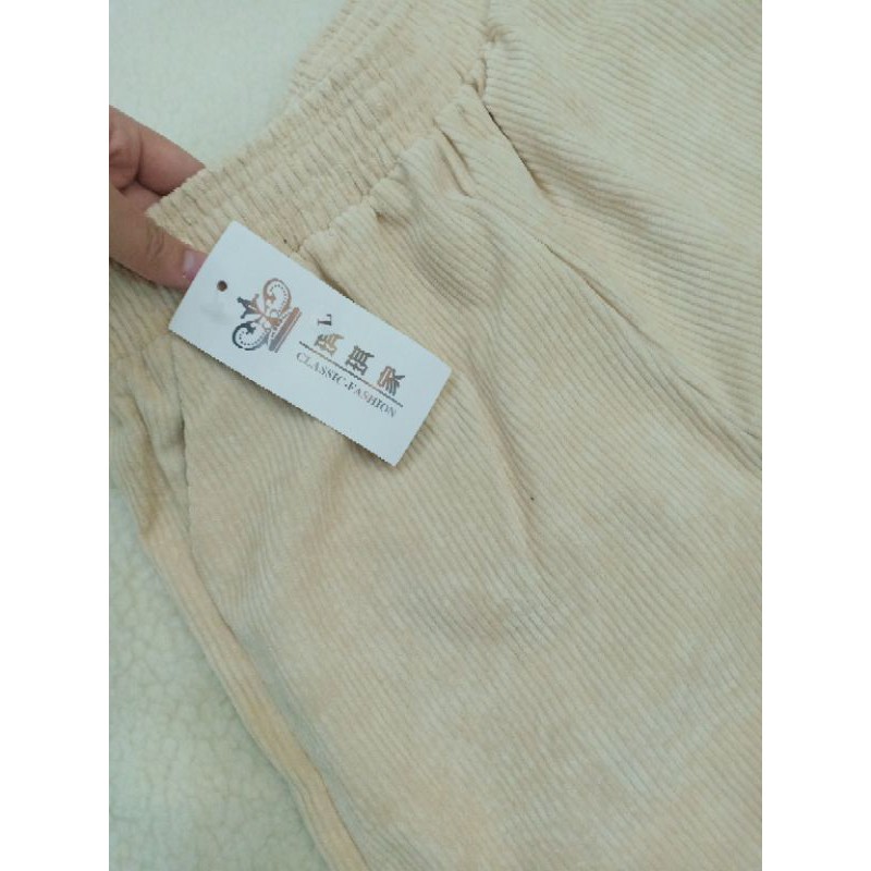 [AN MỘC] Quần ống rộng culottes vải nhung gân mềm mại màu trắng sữa from dài cho nữ