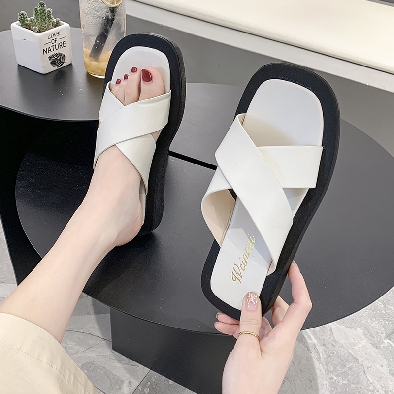 Dép Sandal Đế Dày Quai Chéo Phong Cách Hàn Quốc Mới Cho Học Sinh