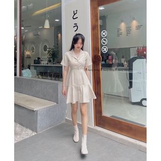 ĐẦM CỔ VEST ĐÍNH NÚT ĐUÔI CÁ