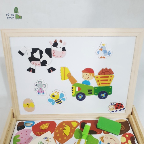 Xếp hình nam châm chủ đề nông trại vui vẻ , lắp ráp trang phục nông trại vui vẻ Happy Fram ,bảng hai mặt và bút MWZ-2016