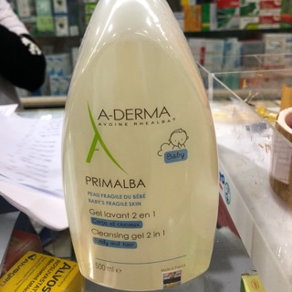 A-Derma Primalba cleansing gel 2 in 1 500ml - Sữa tắm gội dịu nhẹ cho tóc và cơ thể bé