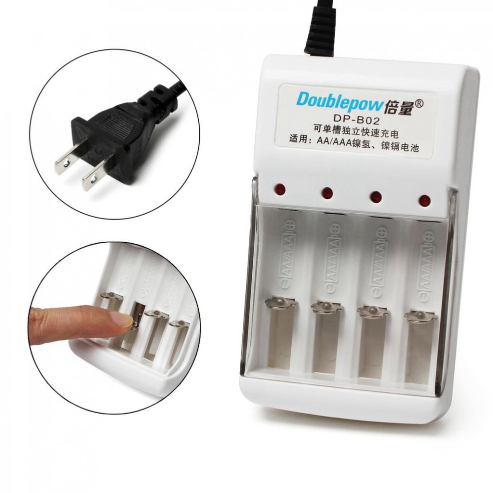 Sạc Pin Doublepow và 4 pin tiểu sạc Doublepow AA 1200mAh dùng cho MIC Hát không dây, đài FM, Đồ chơi, điều khiển ...