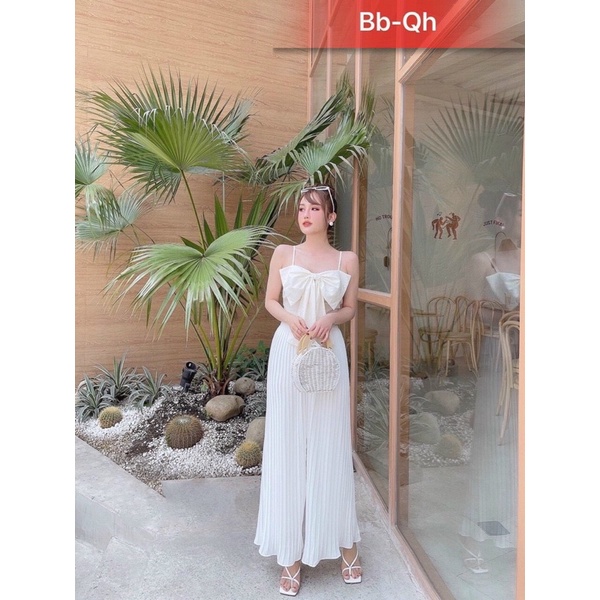 Bộ áo nơ ngực quần dập ly bé gái