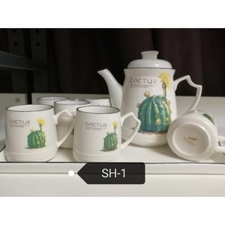 Bộ bình 6 cốc kèm khay sứ xương hàng