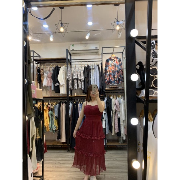 Váy Maxi đỏ mận dáng dài, siêu tôn da ( ảnh thật shop chụp ) mẫu m48-42kg