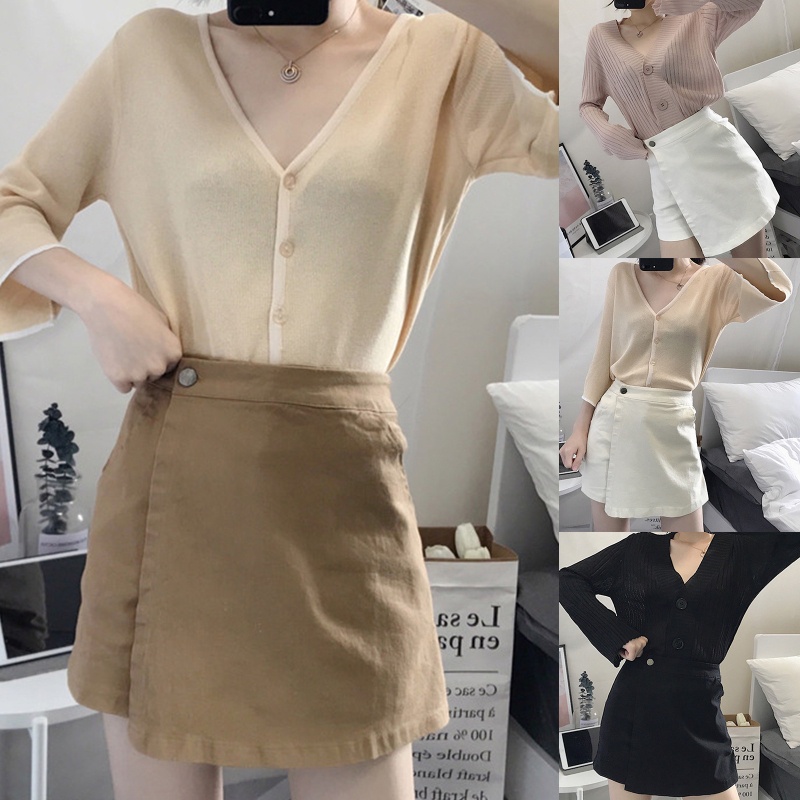 Chân Váy Chữ A Lưng Cao Màu Trơn Thời Trang Cho Nữ