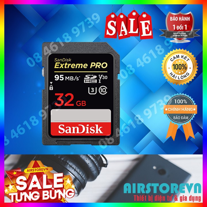 Thẻ nhớ SD 32GB SanDisk Extreme Pro U3 V30 633X chính hãng bảo hành 5 năm- Màu ngẫu nhiên