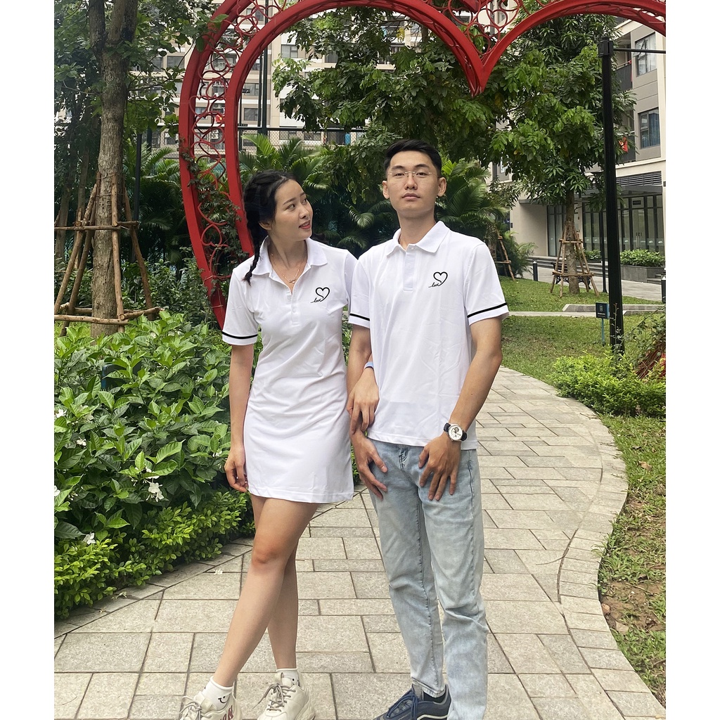 Bộ đồ đôi nam nữ set couple áo polo nam, đầm polo nữ