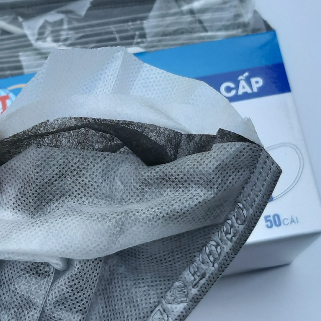 [100 cái] 2 hộp Khẩu trang y tế 4 lớp than hoạt tính kháng khuẩn (Màu xám đen - 50 cái/1 hộp )