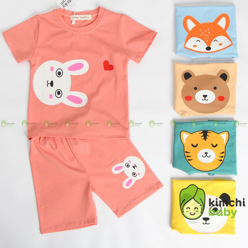 Đồ Bộ Bé Trai, Bé Gái Minky Mom Vải Cotton 100% Họa Tiết Động Vật Dễ Thương, Bộ Cộc Tay Cho Bé Mặc Nhà Mùa Hè MKM2113